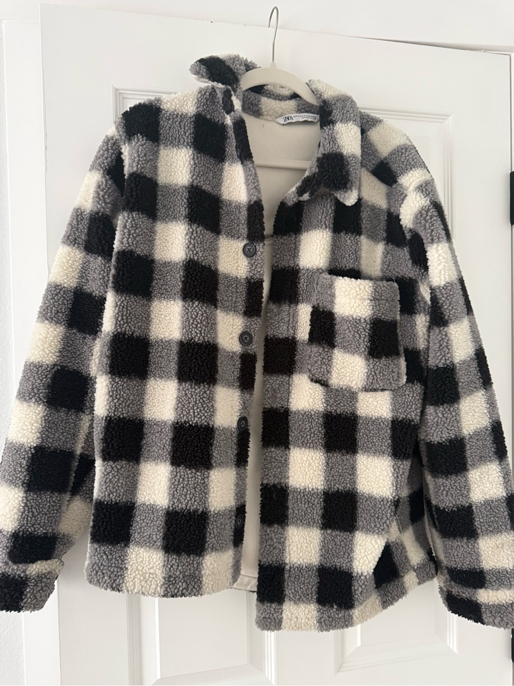 Zara Black & White Check Teddy Jacket